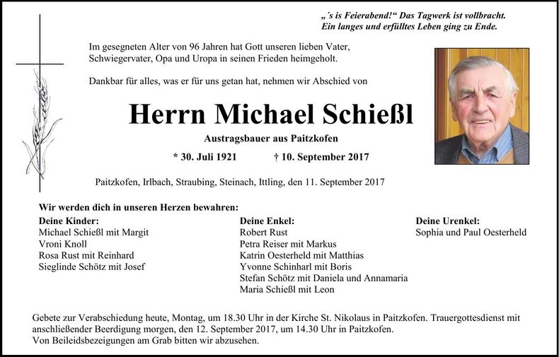 Traueranzeige Michael Schießl
