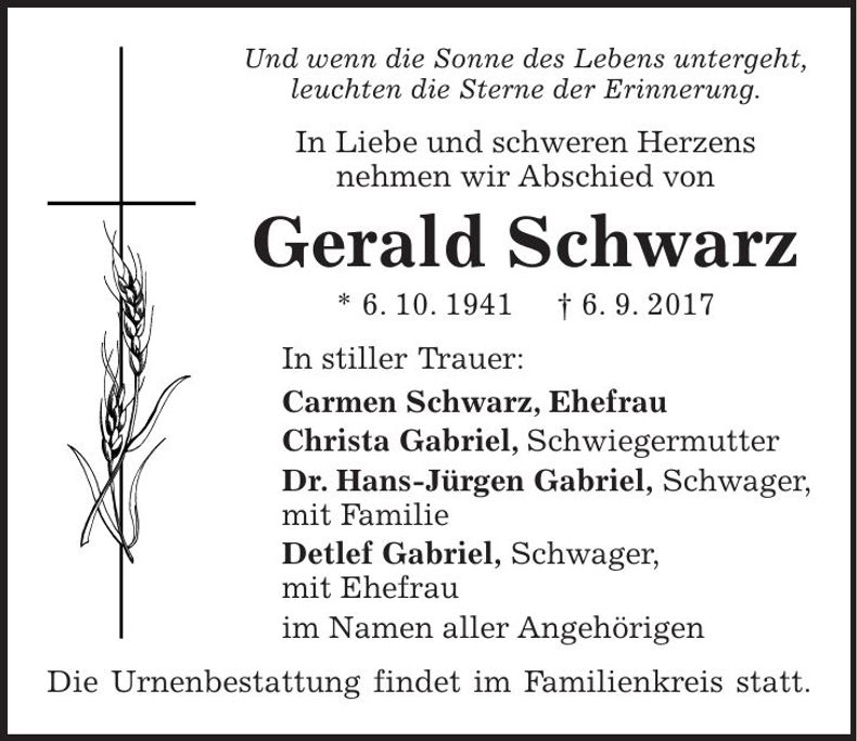 Traueranzeige Gerald Schwarz