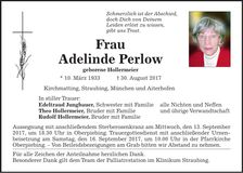 Traueranzeige Adelinde Perlow