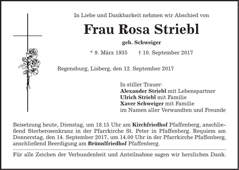 Traueranzeige Rosa Striebl