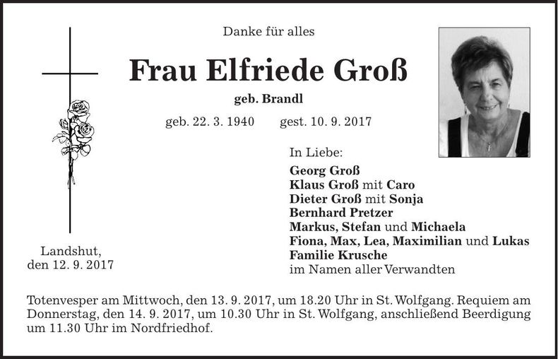 Traueranzeige Elfriede Groß