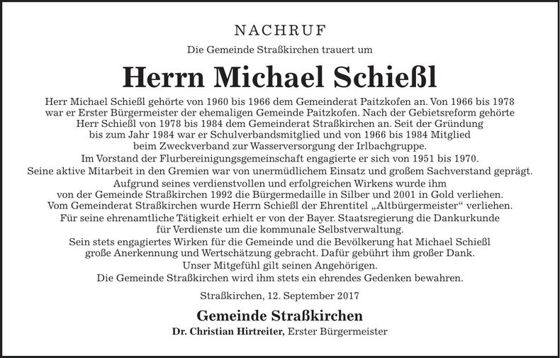 Traueranzeige Michael Schießl