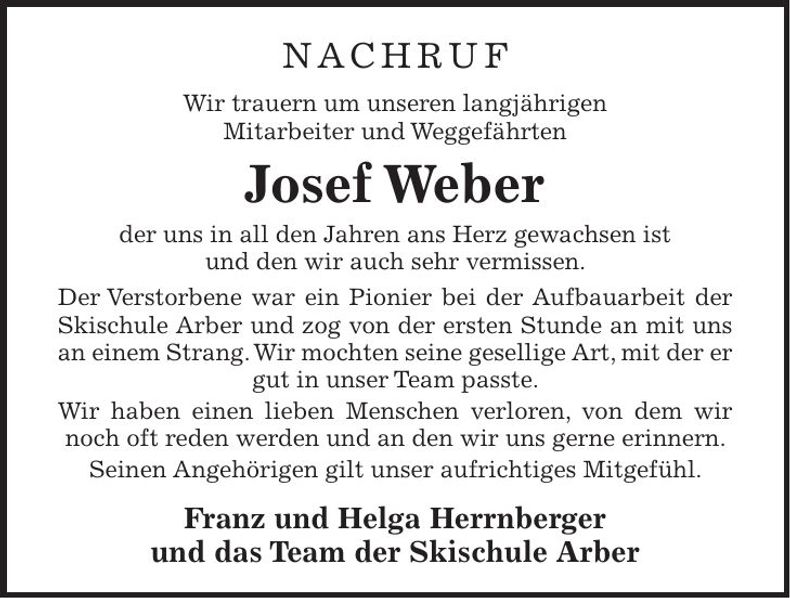 Traueranzeige Josef Weber