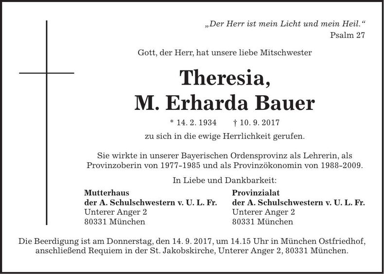 Traueranzeige M. Erharda Bauer