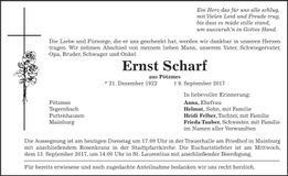 Traueranzeige Ernst Scharf