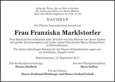 Traueranzeige Franziska Marklstorfer
