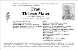 Traueranzeige Therese Maier