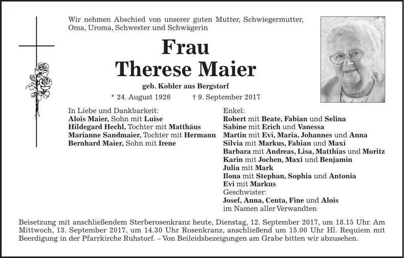 Traueranzeige Therese Maier