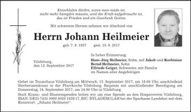 Traueranzeige Johann Heilmeier