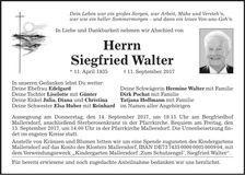 Traueranzeige Siegfried Walter