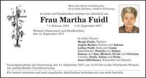 Traueranzeige Martha Fuidl