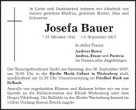 Traueranzeige Josefa Bauer