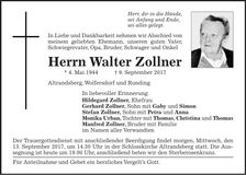 Traueranzeige Walter Zollner