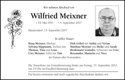 Traueranzeige Wilfried Meixner