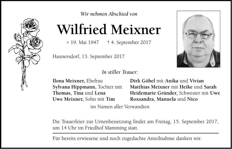 Traueranzeige Wilfried Meixner