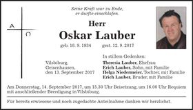 Traueranzeige Oskar Lauber