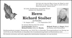 Traueranzeige Richard Stoiber