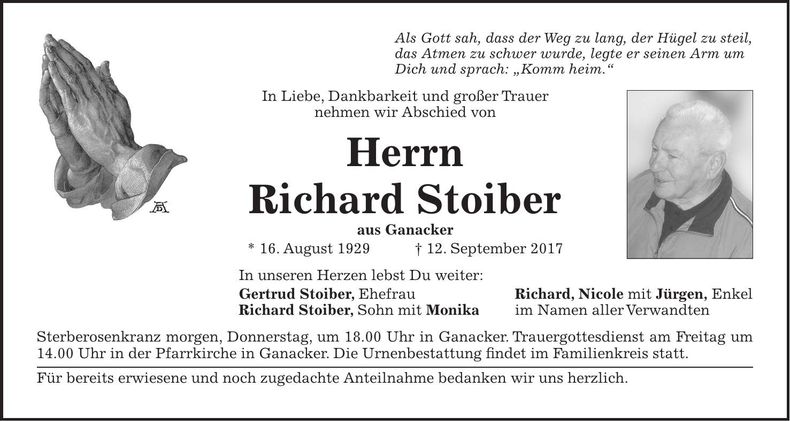 Traueranzeige Richard Stoiber