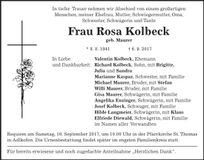 Traueranzeige Rosa Kolbeck
