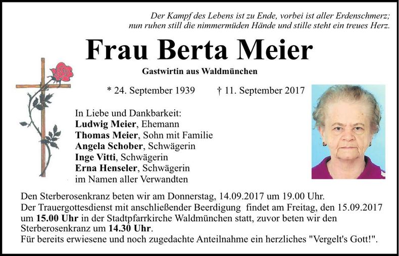 Traueranzeige Berta Meier