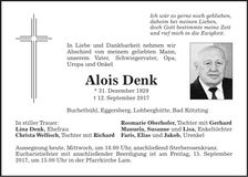 Traueranzeige Alois Denk