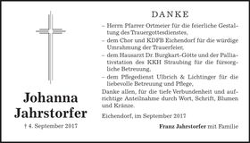 Traueranzeige Johanna Jahrstorfer