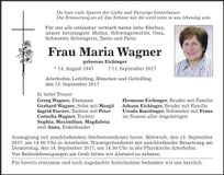 Traueranzeige Maria Wagner