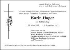 Traueranzeige Karin Hager
