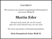 Traueranzeige Martin Eder