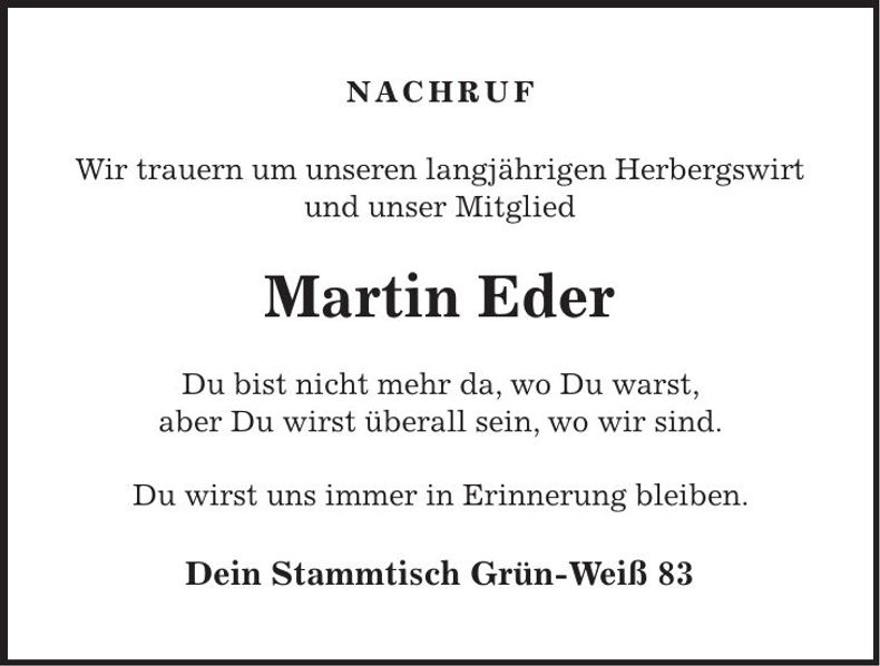 Traueranzeige Martin Eder