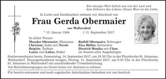Traueranzeige Gerda Obermaier