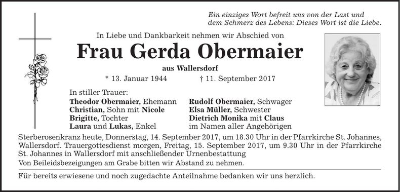 Traueranzeige Gerda Obermaier