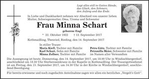 Traueranzeige Minna Schart