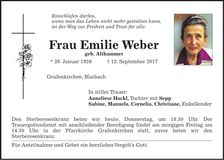 Traueranzeige Emilie Weber