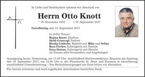 Traueranzeige Otto Knott