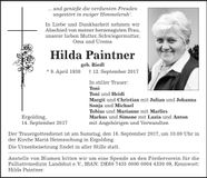 Traueranzeige Hilda Paintner