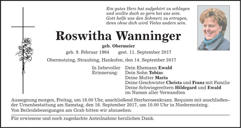 Traueranzeige Roswitha Wanninger