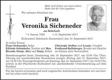 Traueranzeige Veronika Sicheneder
