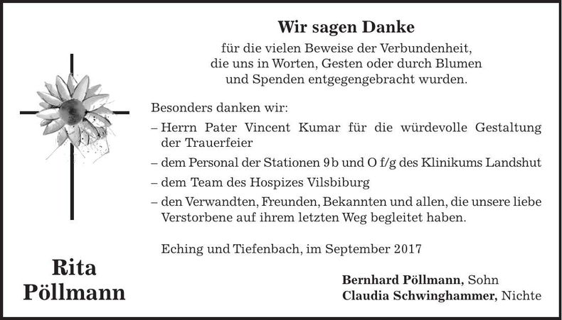 Traueranzeige Rita Pöllmann