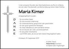 Traueranzeige Maria Kirner