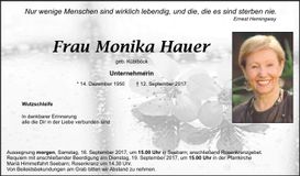 Traueranzeige Monika Hauer