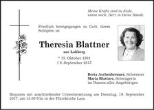 Traueranzeige Theresia Blattner