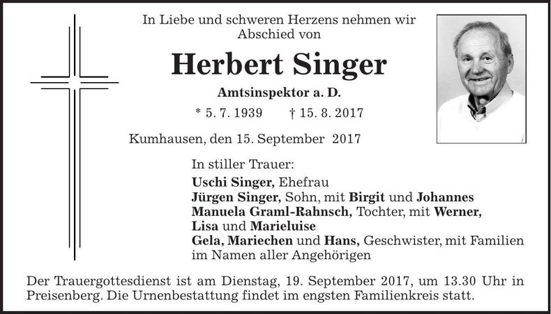 Traueranzeige Herbert Singer