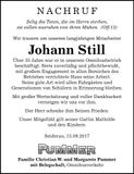 Traueranzeige Johann Still