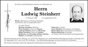 Traueranzeige Ludwig Steinherr
