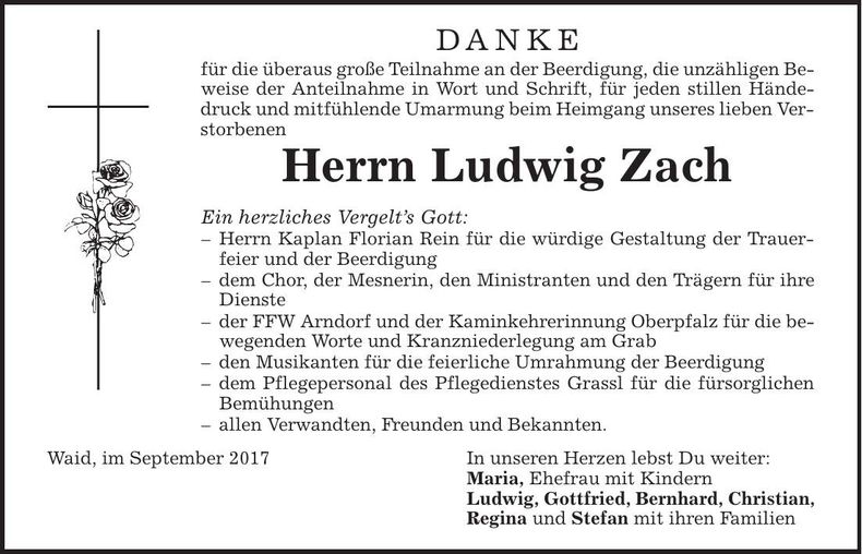 Traueranzeige Ludwig Zach