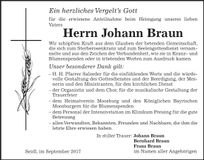 Traueranzeige Johann Braun