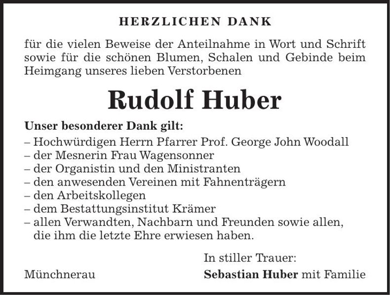 Traueranzeige Rudolf Huber