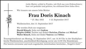 Traueranzeige Doris Kinach