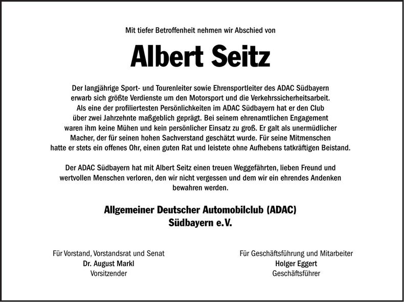 Traueranzeige Albert Seitz
